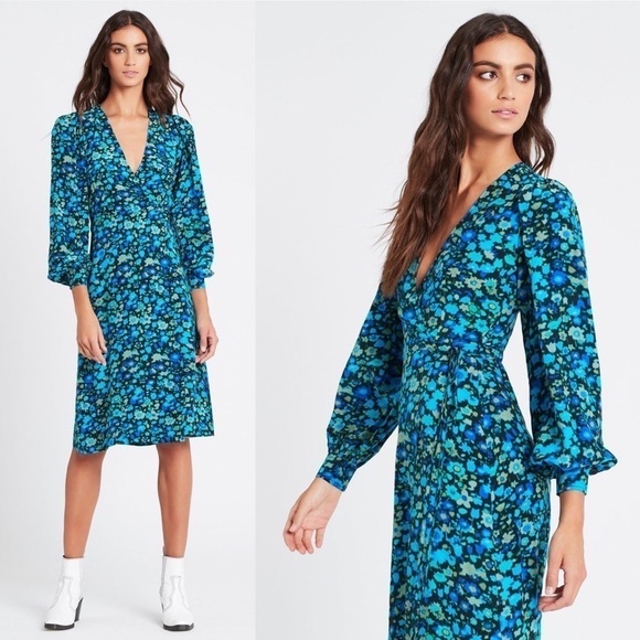 GANNI Azure Blue Wrap Dress 34 - Picture 1 of 15